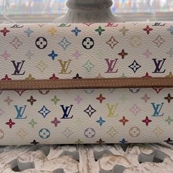 Louis Vuitton White Murakami Multicolor International  Wallet, Authentic