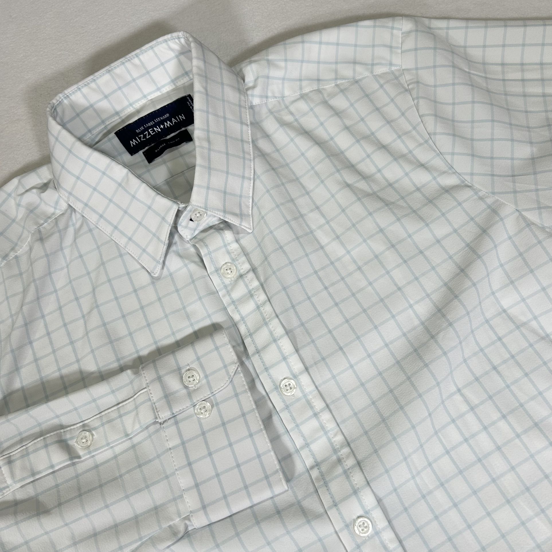Mizzen Main Leeward Men's XL Trim Fit Blue Plaid Performance Long Sleeve Shirt