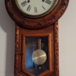 Antique Regulator Clock - Carved Oak - 22" X 12