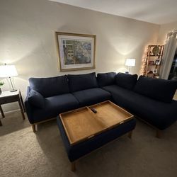 Navy Sectional Couch + Ottoman 