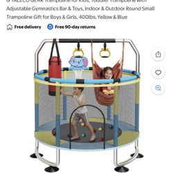 Trampoline for Kids, 5FT Adjustable for Toddler, Indoor/Outdoor Baby Trampoline with Enclosure Net, No-Gap Safe Design, Gifts for Boys & Girls