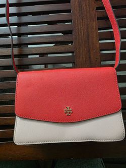 Tory Burch Emerson Color-Block Mini Shoulder Bag in a Bright Samba and Pink Quilted #D0409