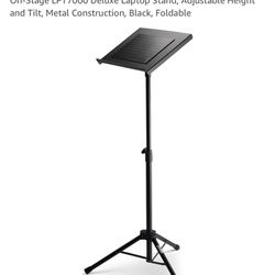 On-Stage LPT7000 Deluxe Laptop Stand, Adjustable Height and Tilt, Metal Construction, Black, Foldable