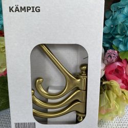 New IKEA KAMPIG 3 Swivel 4 Arm Hook Brass Color