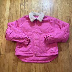 Vintage Walls Pink Work Utility Duck Sherpa Lined Insulated Jacket Women Large