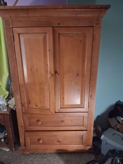 Solid Pine Wood Armoire with Drawers