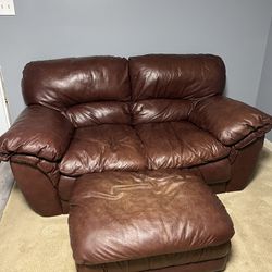 Brown leather Couch + Ottoman 