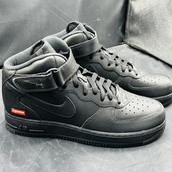 NEW MEN'S NIKE X SUPREME AIR FORCE 1 MID BLACK BLACK SP6