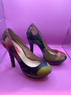Betsey Johnson Multicolor Floral Mesh Platform Pumps