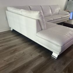 White Top Grain Leather touch Couch With Microfiber Leather Back. 
