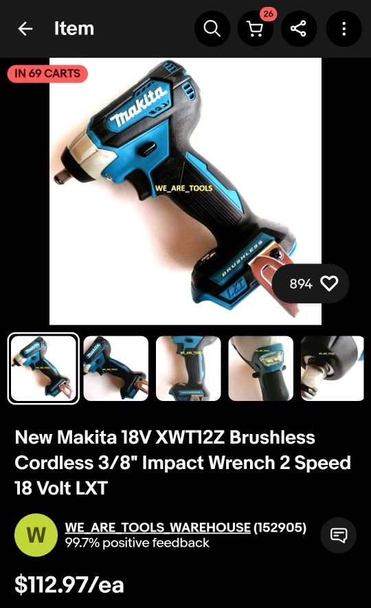 Makita 18V LXT Brushless Cordless 3/8" Sq. Drive Impact Wrench