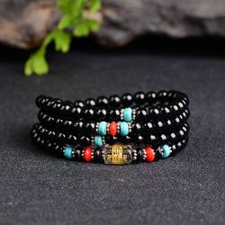 Black gold obsidian Buddha beads 108 six-character mantra multi-circle men's and women's bracelet transshipment couple bracelet 