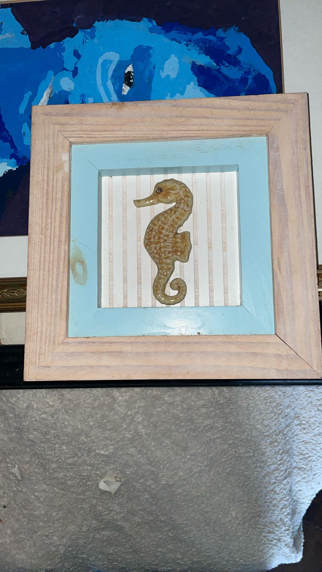 Framed Wooden Seahorse