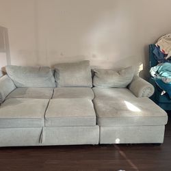 Used Teal L Shaped Pull Out Sectional/Full Size Sleeper