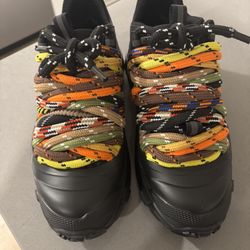 Burberry Cord Detail Leather and Nylon Arthur Sneakers New Multicolor