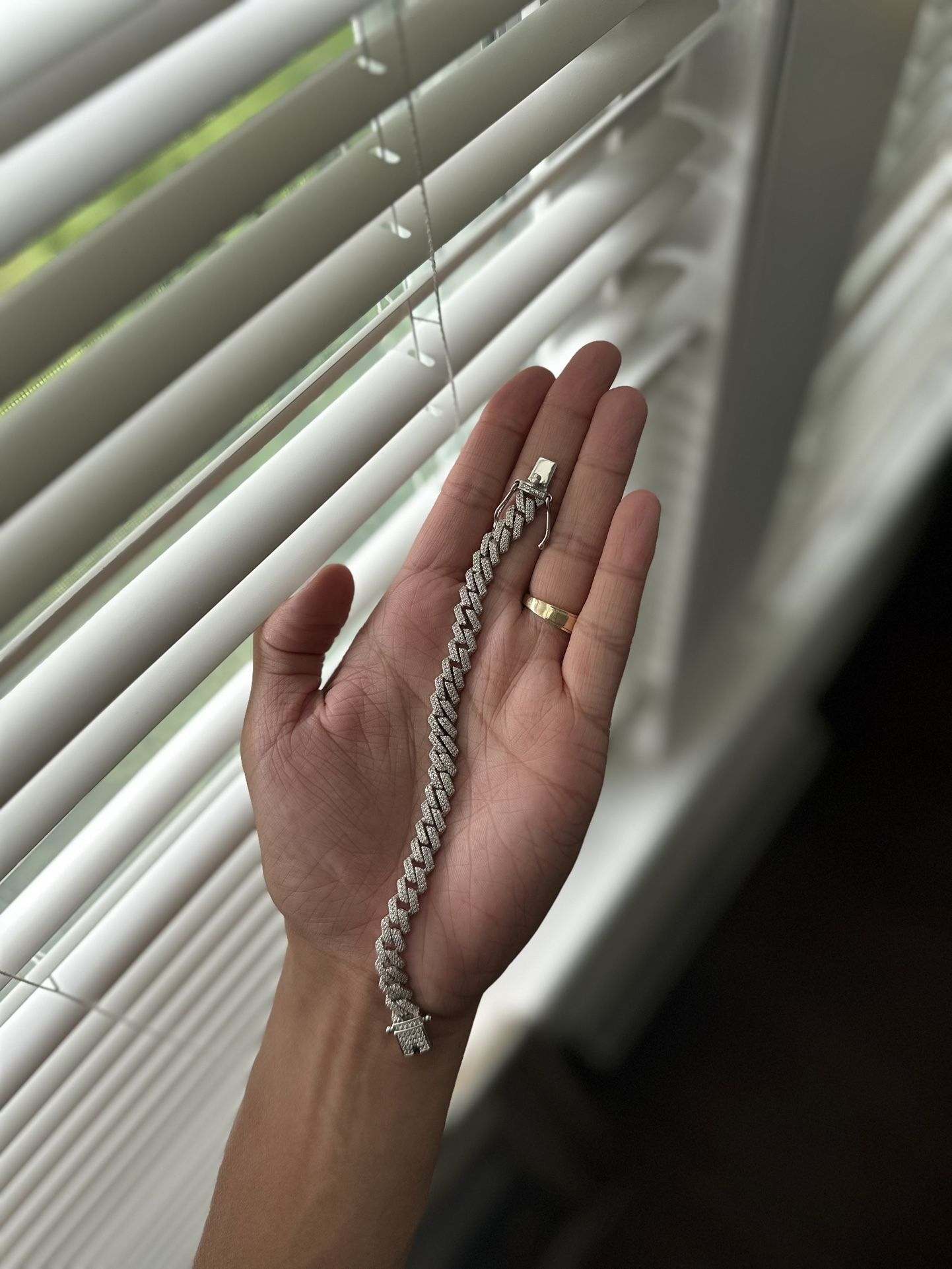 925 Silver Iced Bracelet Bundle – Cuban Link & Nail Bangle (White Gold Plated)