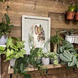 Vintage Wicker White Cottage Boho Shabby Distressed Oval Mirror Leaning Accent Cabinet Door Rattan Chippy