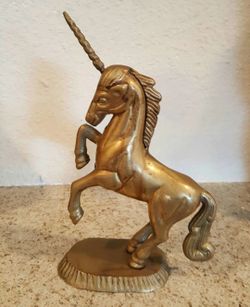 Vintage Brass Unicorn Figurine Gold Unicorn Statue Solid Brass Horse Unicorn Horn