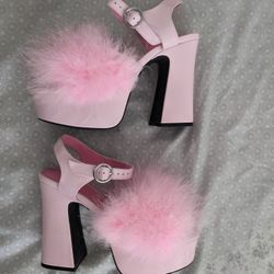 Fluffy Pink Platform Heels