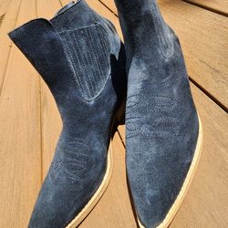 Blue Suede Ankle Cowboy Boots