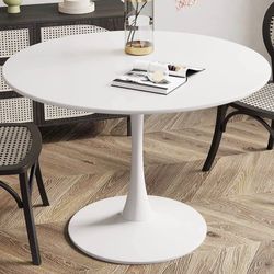 Recaceik Modern Round Dining Table, 42.1'' Tulip Table with MDF Table Top & Metal Pedestal Base for Dining Room Living Room Cafe, Kitchen Table w/ 0.7