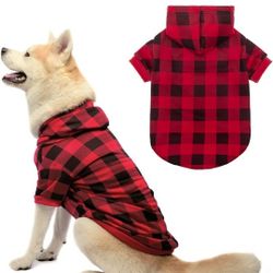 Plaid Dog Hoodie Clothes - Warm Soft Dog Sweater Outfit with Hat, Fall and Winter Pet Sweatshirt Clothing with Leash Hole for Small to Large Dogs