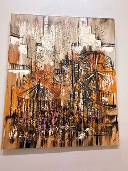 Etta Benjamin Cien Textured Abstract Cityscape Painting Framed Art