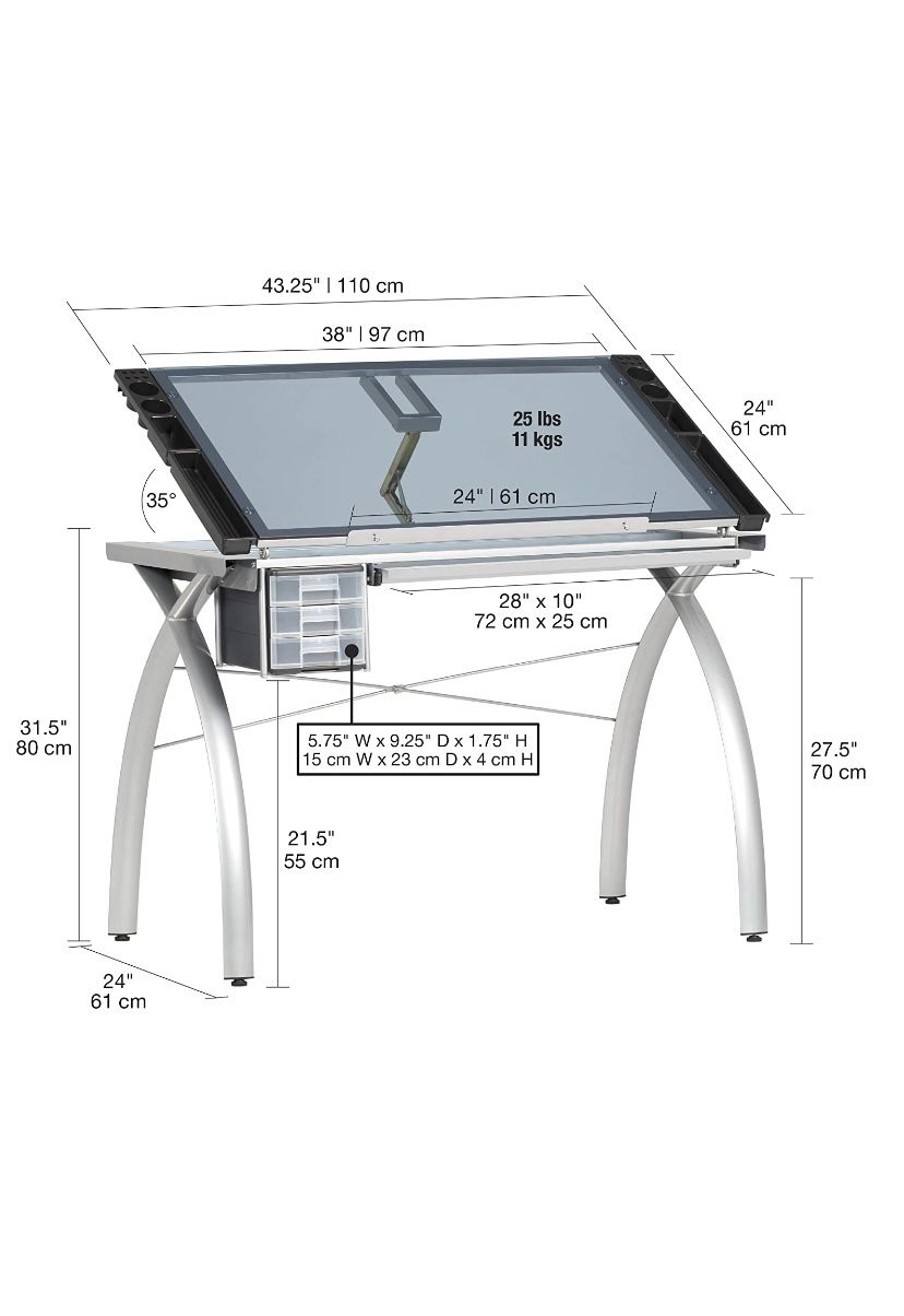 Glass Top Art Desk / Drafting Table With Drawers for Sale in Streamwood