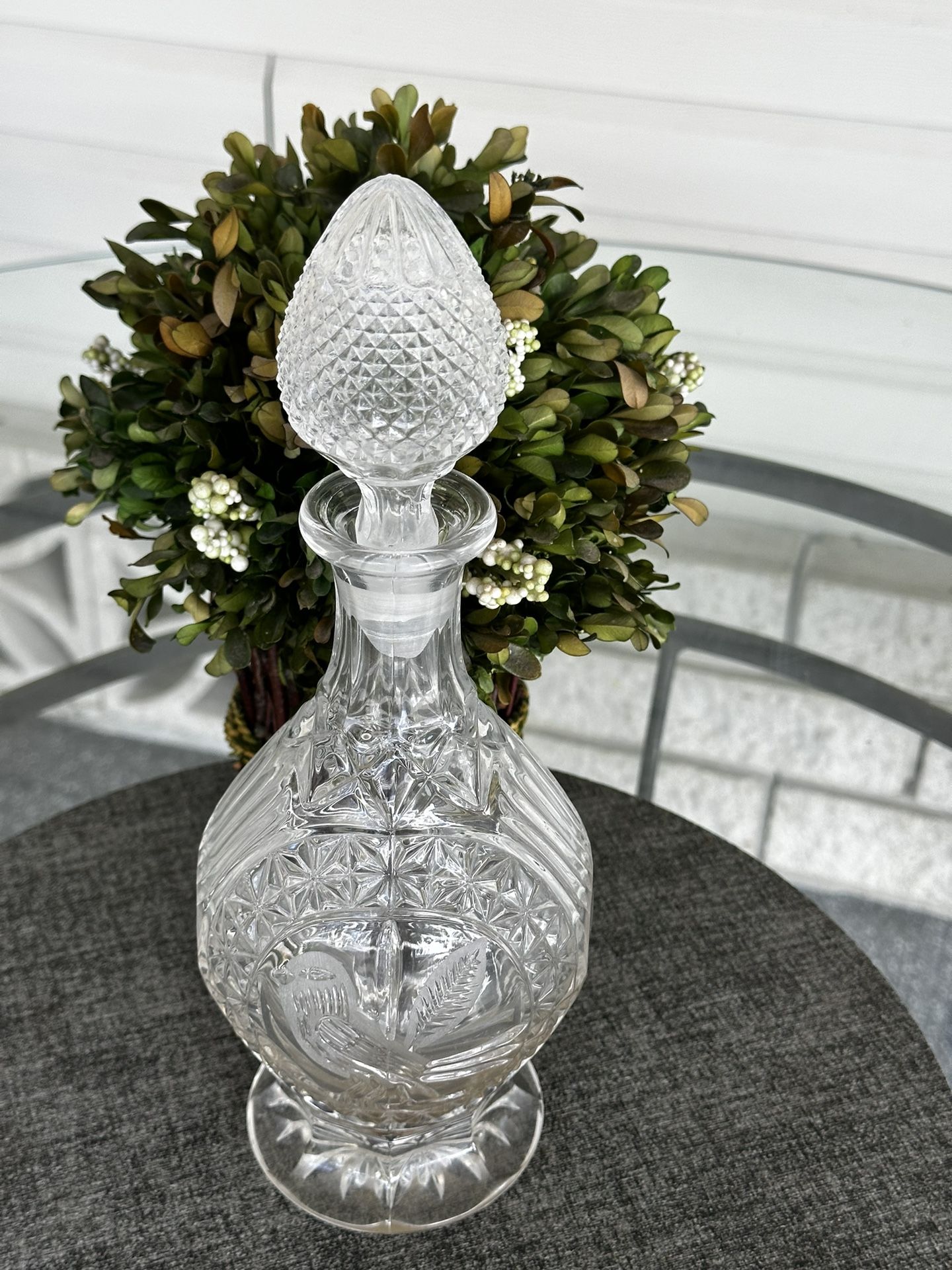 Vintage Pressed Etched Glass Decanter  The Byrdes Collection by Hofbauer Germany