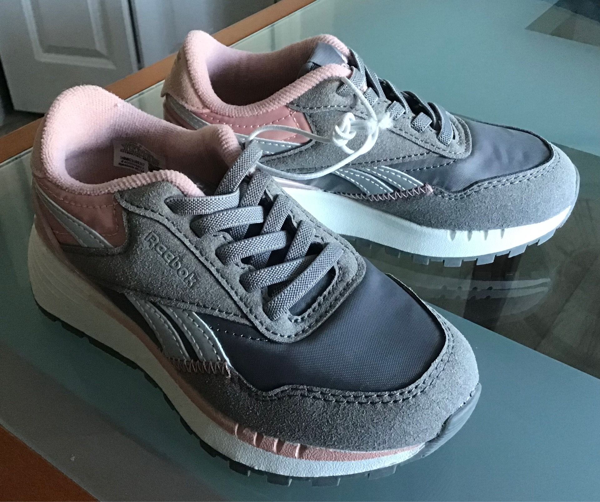 NEW~Girls REEBOK~Size 11T~Kids Pink and Grey Athletic Slip in Sneakers~Shoes~Brand New