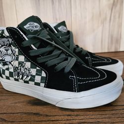 Kids Youth Size 2 VANS Suede Sk8-hi Bulldog Checkered Green/White Shoes