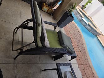 Wicker Patio Set – 2 Reclining Chairs, 2 Ottomans, 2 Side Tables – $120