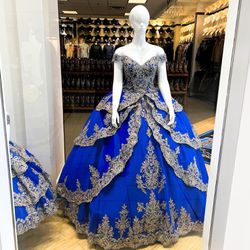 Royal Blue with Gold Quinceañera Dress 