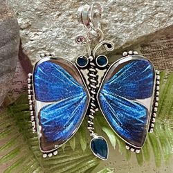 Fancy Dichroic Glass & Blue Tanzanite Butterfly 2.3” Pendant