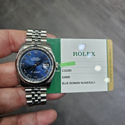 Rolex Mens Datejust 116200 Watch Blue Roman Dial Jubilee Band w/ Box & Paper