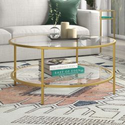 Gold Round Glass Coffee Table 2 Tier Coffee Table Small Table 