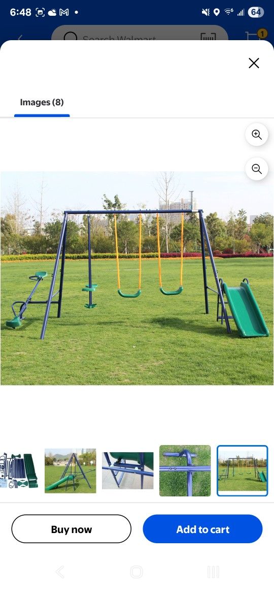 Metal Swing Set Outdoor With Slide And Teeter Totter