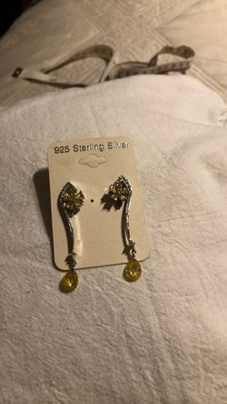 925 Sterling Silver Drop Earrings with Yellow Stones