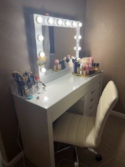 White vanity with lights