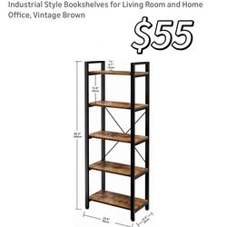 😀 IRONCK Bookshelf, 5-Tier Book Shelf, 110 lbs/Shelf Vintage Industrial Style Bookshelves for Living Room and Home Office, Vintage Brown