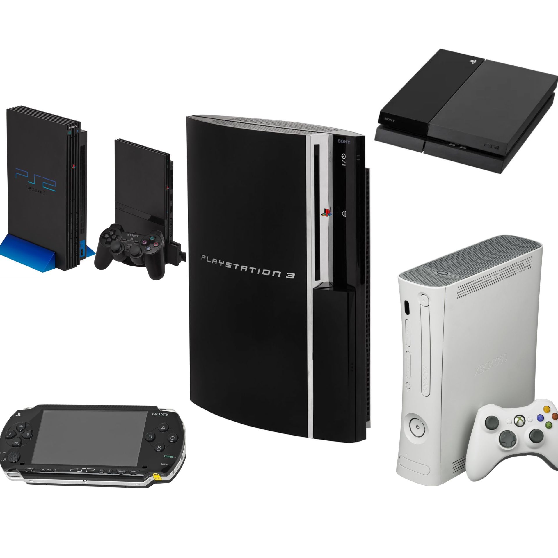 5 Consoles And 1 Handheld + Games & guitar hero Guitar