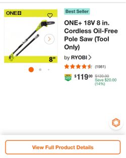 Ryobi ONE+ 18V 8in Cordless Pole Saw