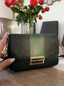 Green Velvet Faux Leather Crossbody Bag