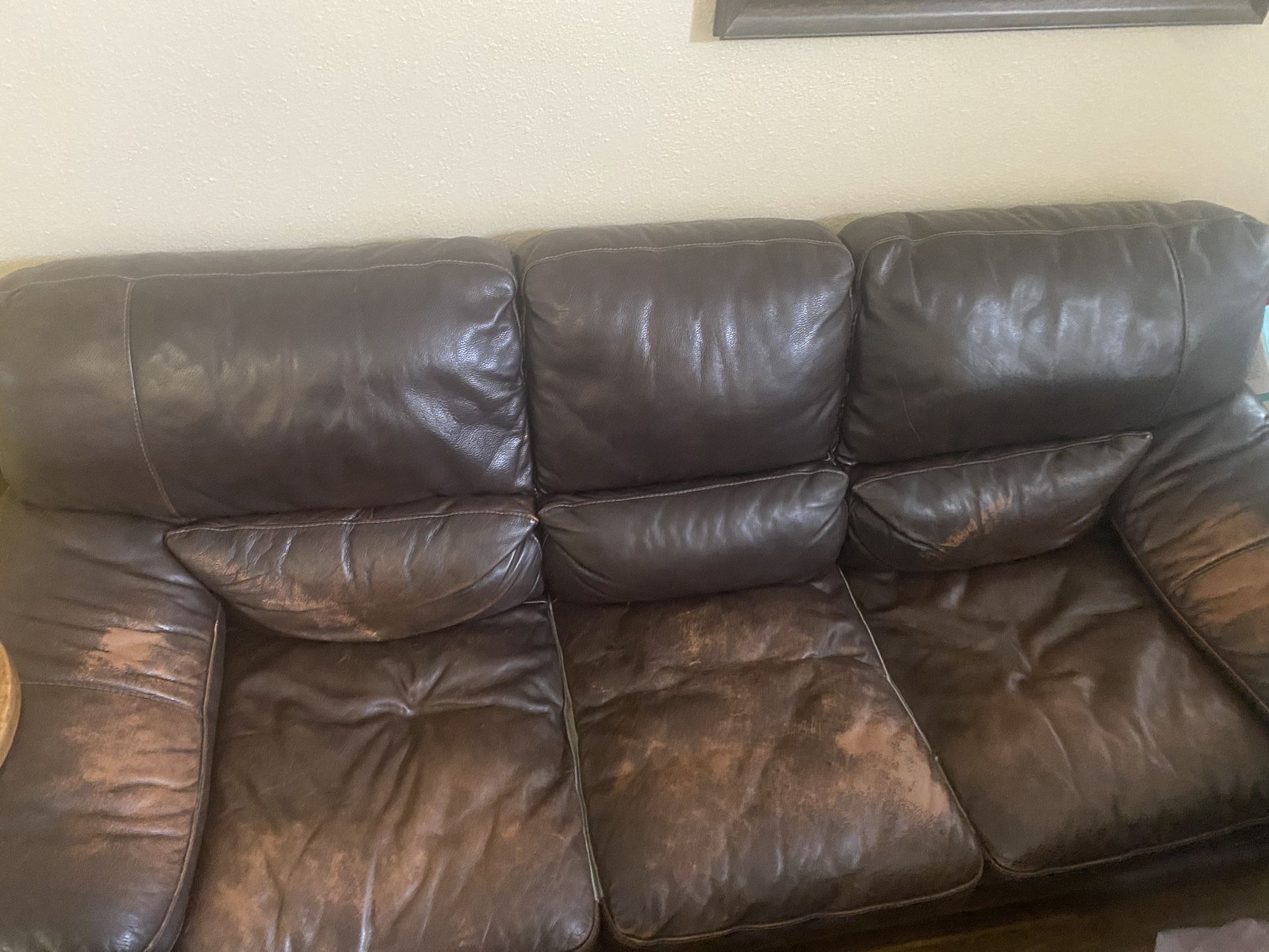 Leather couch and loveseat