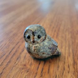 Owl Figurine - Vintage Small Brown Black Speckled Made in Japan