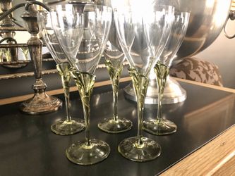 L@@K - Fab - ROSENTHAL GREEN TULIP PAPYRUS STEM CRYSTAL WINE GLASSES - 5 pcs