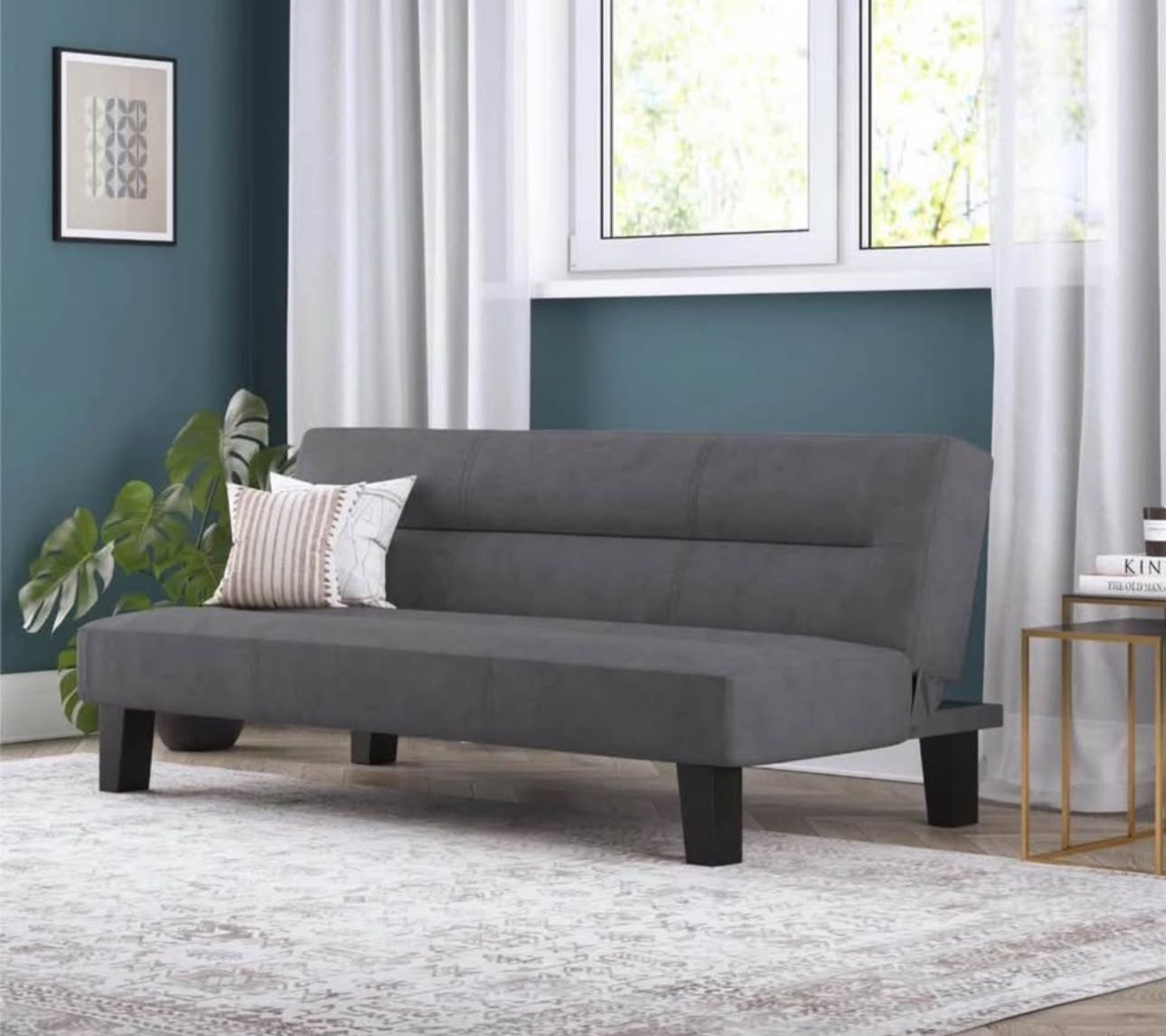 Futon with Microfiber Cover, Gray Microfiber