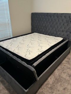 New Platform Grey Bed Frame Storage Queen & King Size