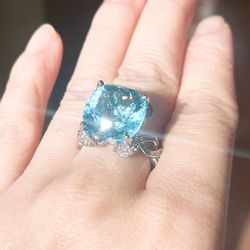 4ct Swiss Blue Topaz Halo Solitaire Ring- 925 Silver Squar Blue Topaz,adjusted
