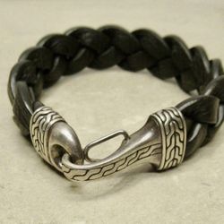 FREE SHIPPING! JOHN HARDY 925 Silver Classic Chain & Braided Leather Braided Bracelet 8.5”